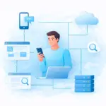 Человек и цифровые технологии: устройства, интернет, облачные сервисы и данные, объединённые в единую систему.